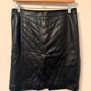 Halogen Chevron stitched Black Leather Pencil Skirt
